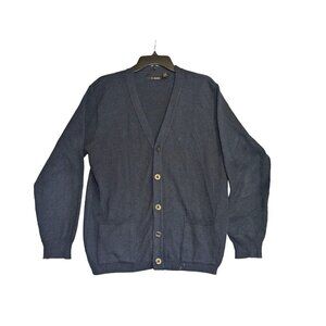 Bill Blass Mens Cardigan Sweater With Pockets Button-Up Medium Blue Mr Rogers